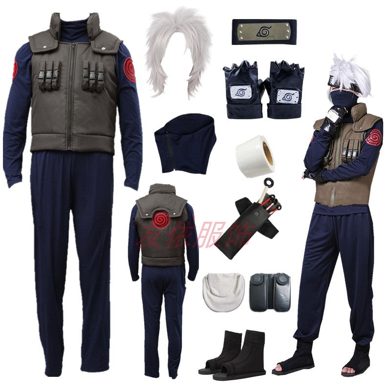 Naruto Cosplay Costume- Naruto Shippuden Hatake Kakashi 11 parts in 1  Deluxe Costume Set with Prop for Halloween / Party
