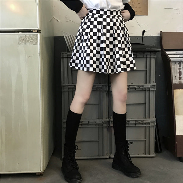 Summer fashion black white plaid skirt yc23108 – anibiu