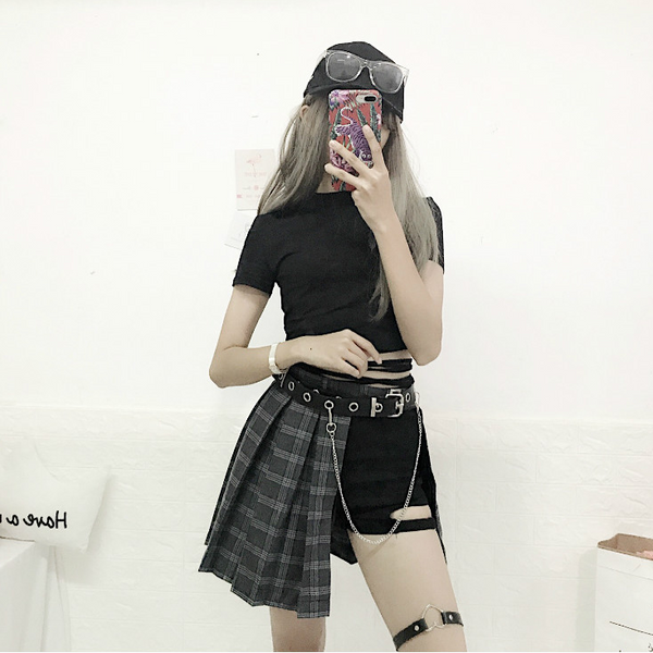 Hip Hop shorts + plaid skirt set yc20939 – anibiu