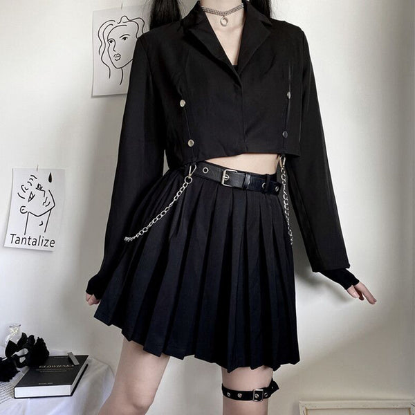 Dark Pleated Skirt yc22874 – anibiu