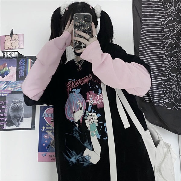 Harajuku Fashion Fake Two-Piece Long Sleeve T-shirts yc23459 – anibiu