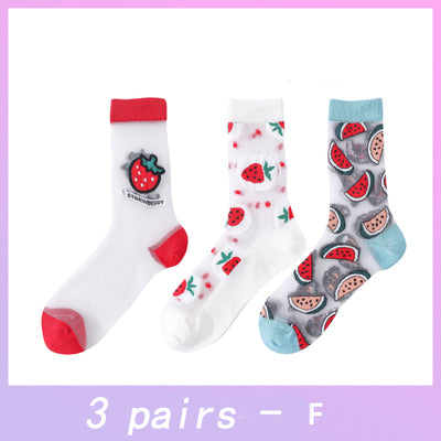 Cute fruit transparent long socks (3 pairs) yc23730