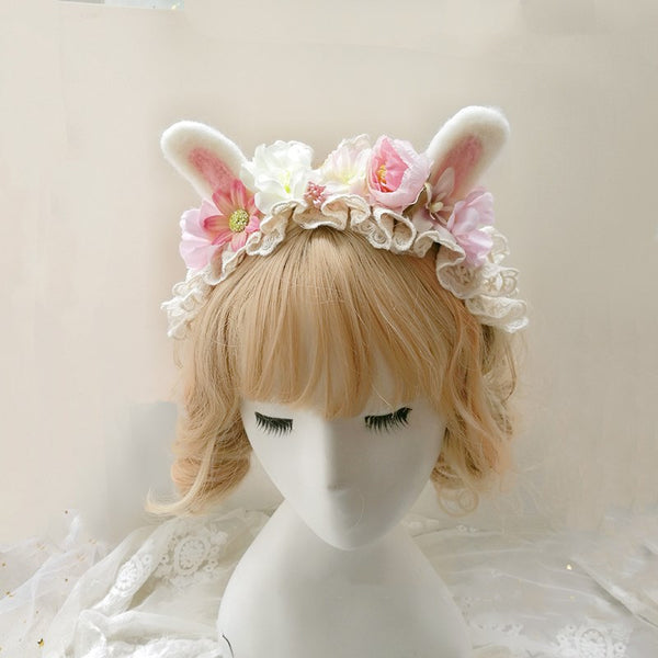 Cute Lolita Flower Bunny Ears Headband YC24315