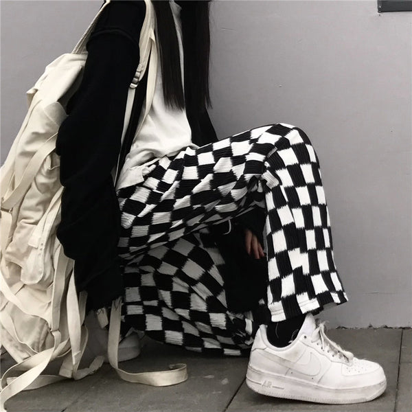 Harajuku black and white check casual pants YC24447