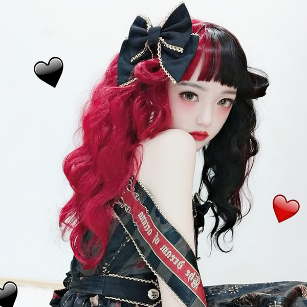 Lolita red black wool roll wig YC21511