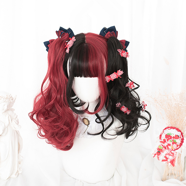 Lolita black red stitching wig + pony tail YC21608