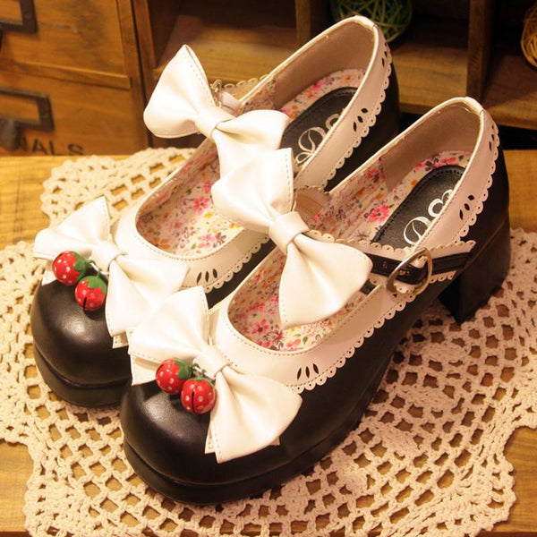 LOLITA STRAWBERRY BELLS BOW STRAP HIGH-HEELED SHOES     yc21023