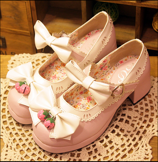 LOLITA STRAWBERRY BELLS BOW STRAP HIGH-HEELED SHOES     yc21023